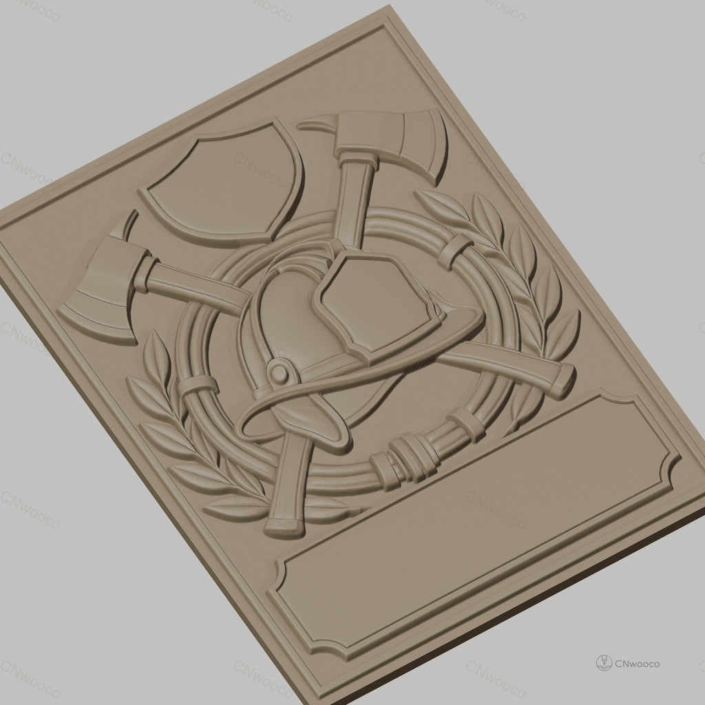 Fichier CNC & impression 3D casque pompier, haches croisées, bouclier, haute qualité relief STL
