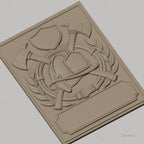 Fichier CNC & impression 3D casque pompier, haches croisées, bouclier, haute qualité relief STL