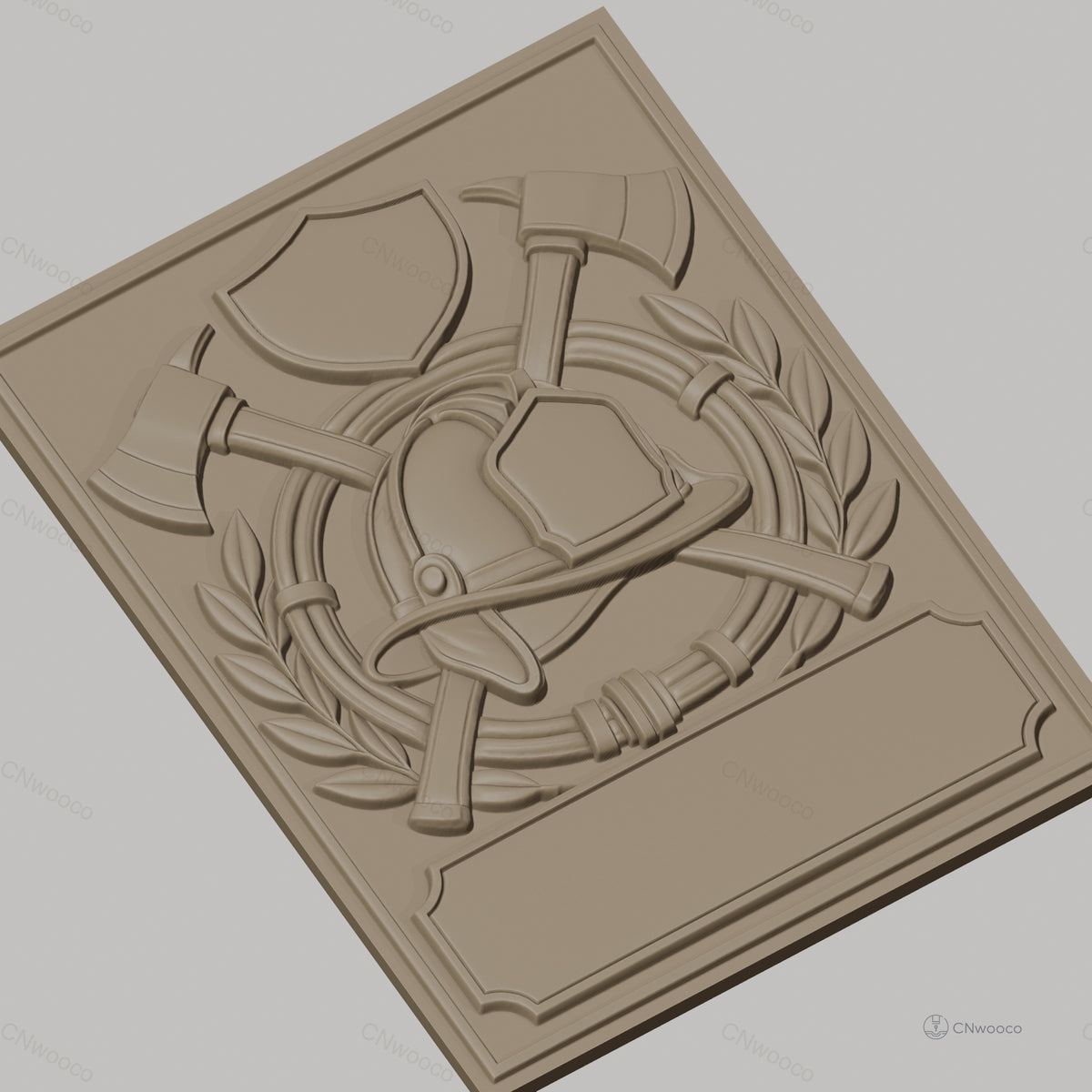 Fichier CNC & impression 3D casque pompier, haches croisées, bouclier, haute qualité relief STL