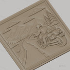 Fichier CNC & impression 3D road trip moto, motard sur route montagne, arbres et ciel, haute qualité relief STL