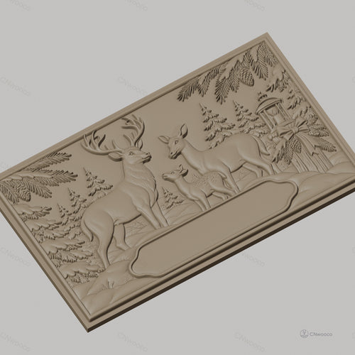 Fichier CNC & impression 3D famille de cerfs, forêt enneigée et lanterne, haute qualité relief STL