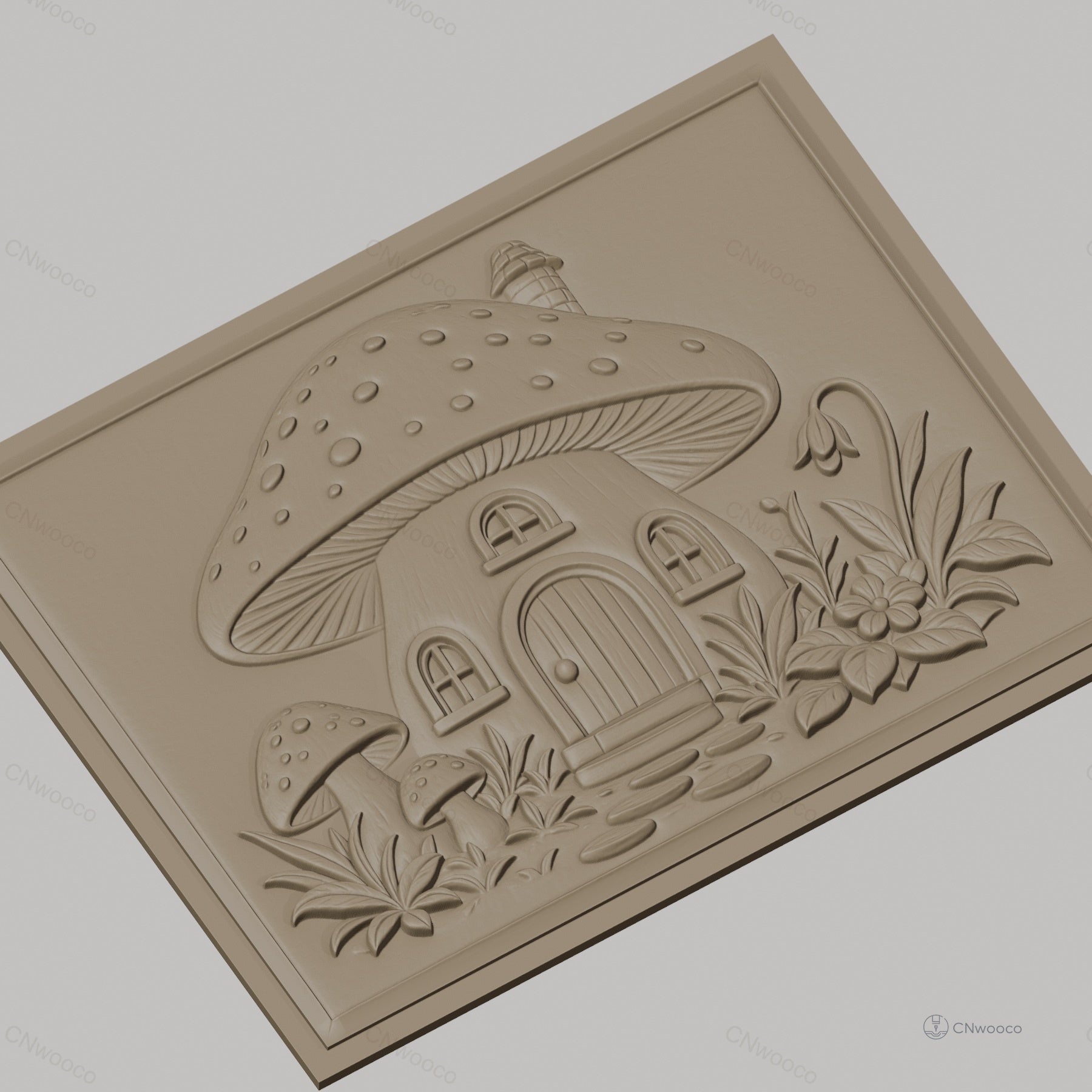 Fichier CNC & impression 3D maison champignon, relief jardin fleurs haute qualité relief STL