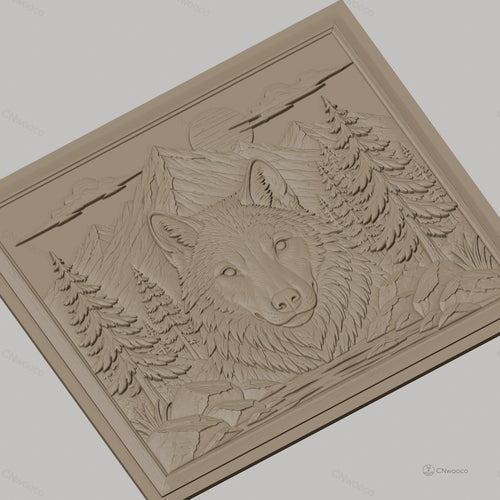 Fichier CNC & impression 3D loup montagne forêt rochers haute qualité relief STL