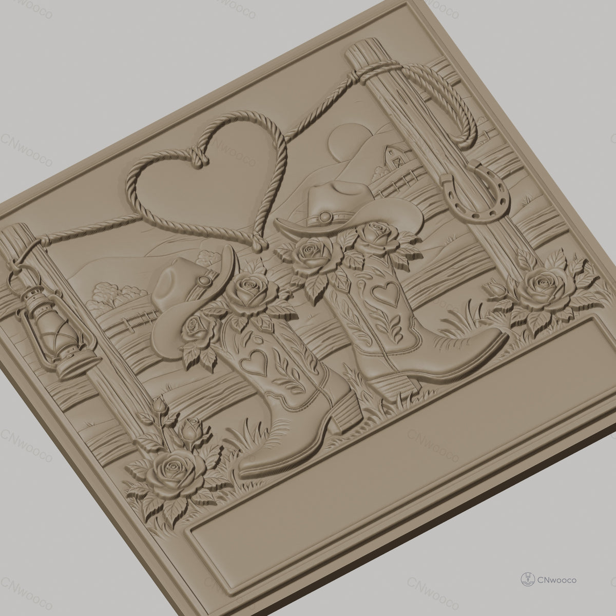 Fichier CNC & impression 3D thème western, bottes, chapeaux, roses, coeur en corde, haute qualité relief STL