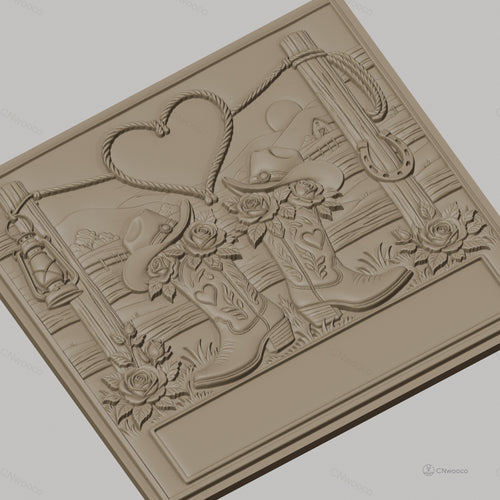 Fichier CNC & impression 3D thème western, bottes, chapeaux, roses, coeur en corde, haute qualité relief STL
