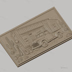 Fichier CNC & impression 3D ancienne camionnette devant garage désert cactus, haute qualité relief STL
