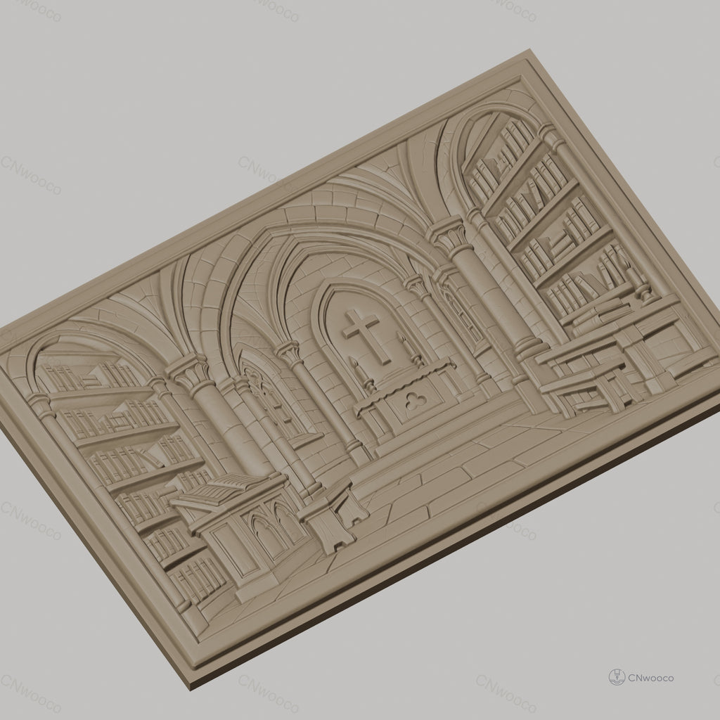Fichier CNC & impression 3D intérieur d'église gothique, autel, bibliothèque, croix, haute qualité relief STL