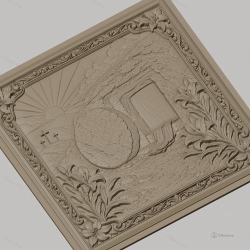 Fichier CNC & impression 3D tombeau vide de Jésus, croix et lys, haute qualité relief STL