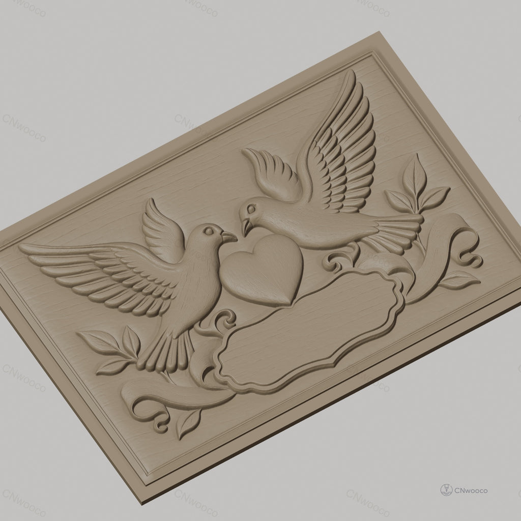 Fichier CNC & impression 3D colombes amour coeur feuilles bannière haute qualité relief STL