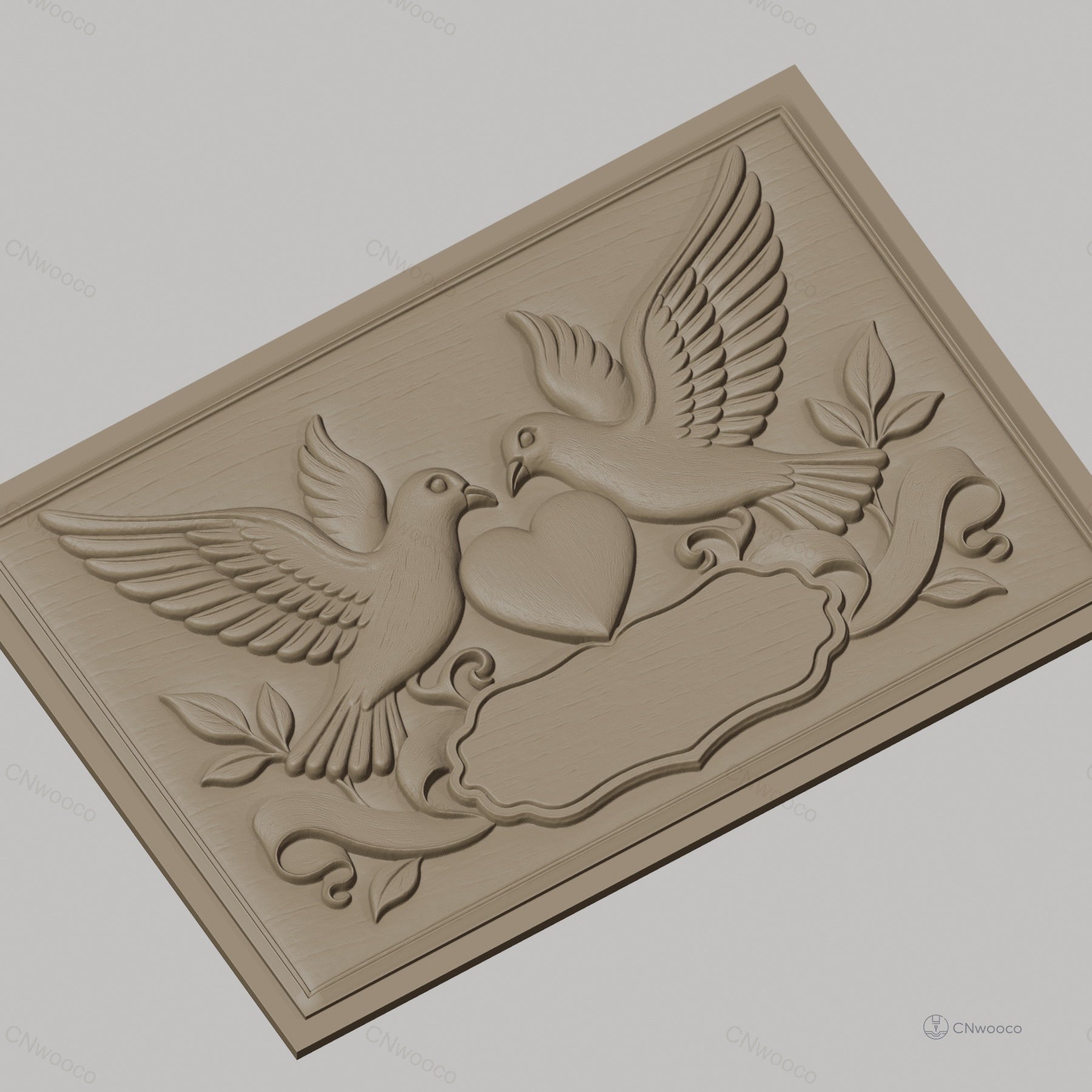 Fichier CNC & impression 3D colombes amour coeur feuilles bannière haute qualité relief STL