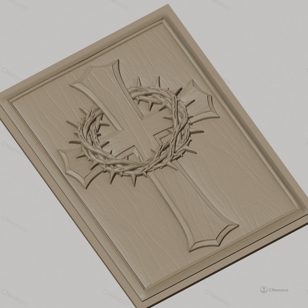 Fichier CNC & impression 3D Croix chrétienne avec couronne d'épines, haute qualité relief STL
