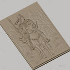 Fichier CNC & impression 3D cavalier médiéval à cheval, château et montagnes, haute qualité relief STL