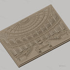 Fichier CNC & impression 3D bibliothèque classique, salle de lecture avec tables et lampes, haute qualité relief STL
