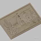 Fichier CNC & impression 3D relief de mission espagnole, cactus et montagne, haute qualité relief STL