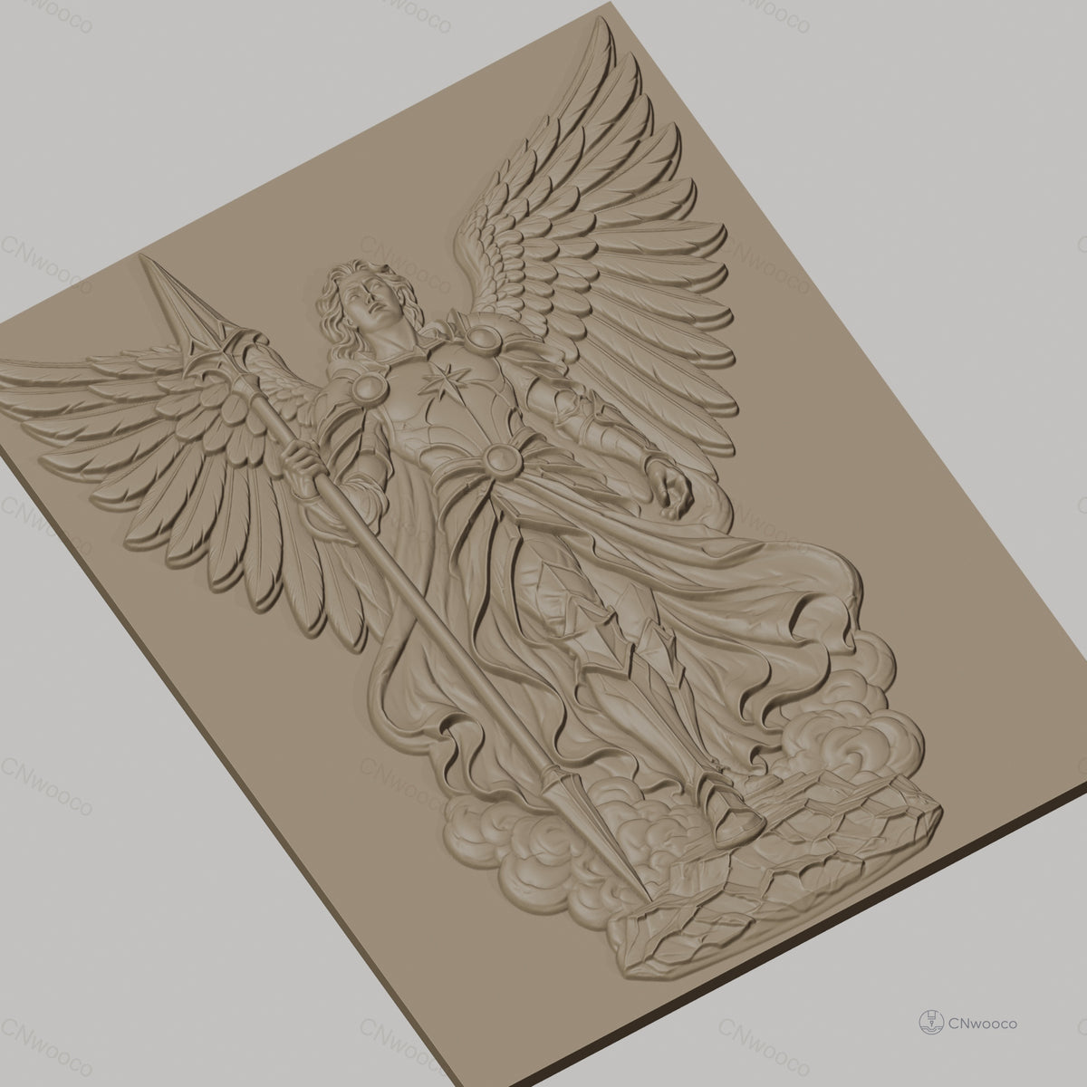 Fichier CNC & impression 3D ange guerrier avec lance et ailes, haute qualité relief STL