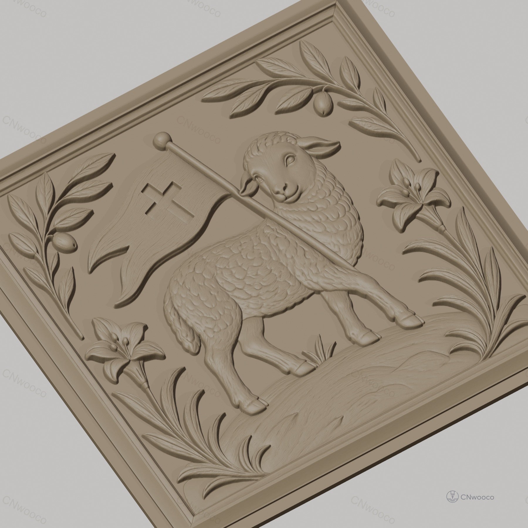 Fichier CNC & impression 3D agneau pascal, bannière chrétienne, haute qualité relief STL