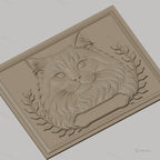 Fichier CNC & impression 3D Chat persan, portrait détaillé avec feuillage, haute qualité relief STL