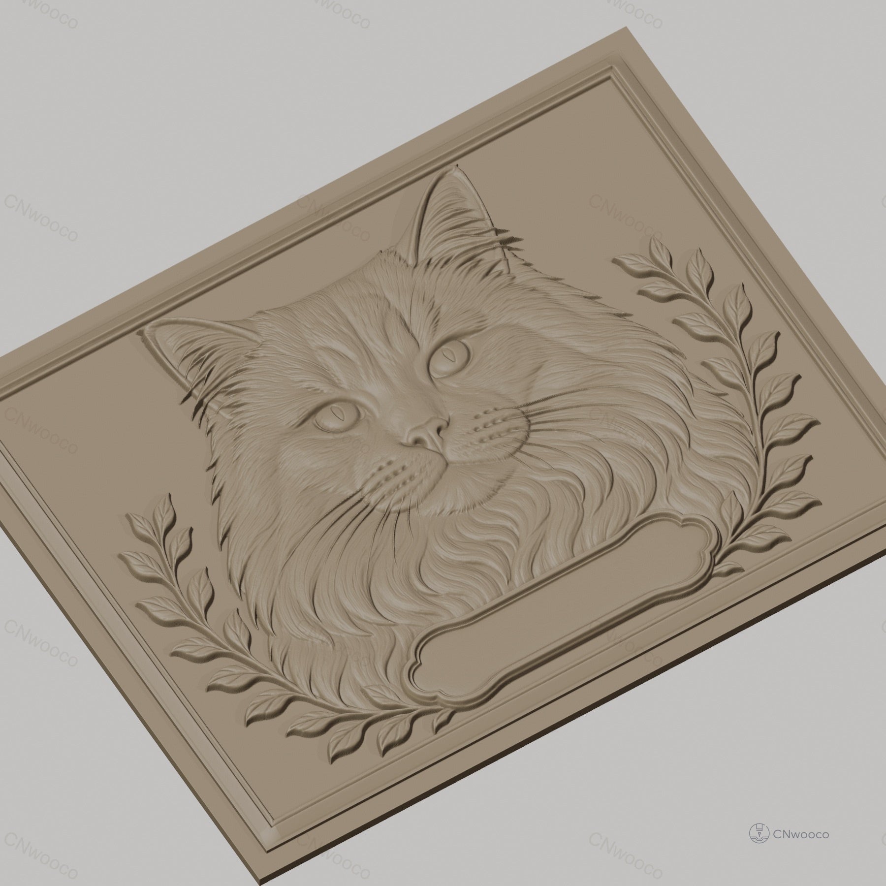 Fichier CNC & impression 3D Chat persan, portrait détaillé avec feuillage, haute qualité relief STL