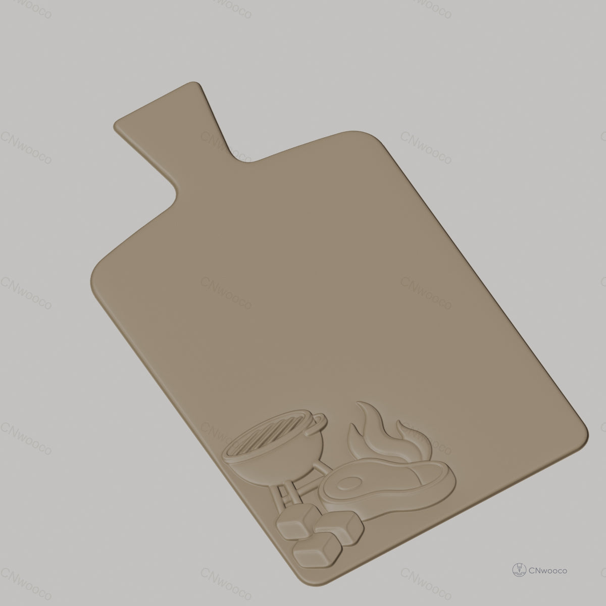 Fichier CNC planche à découper barbecue, steak, charbon, feu, bas-relief pour sculpture sur bois, STL