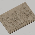 Fichier CNC & impression 3D groupe de jazz vintage, musiciens avec trompette, banjo, contrebasse, clarinette, batterie haute qualité relief STL