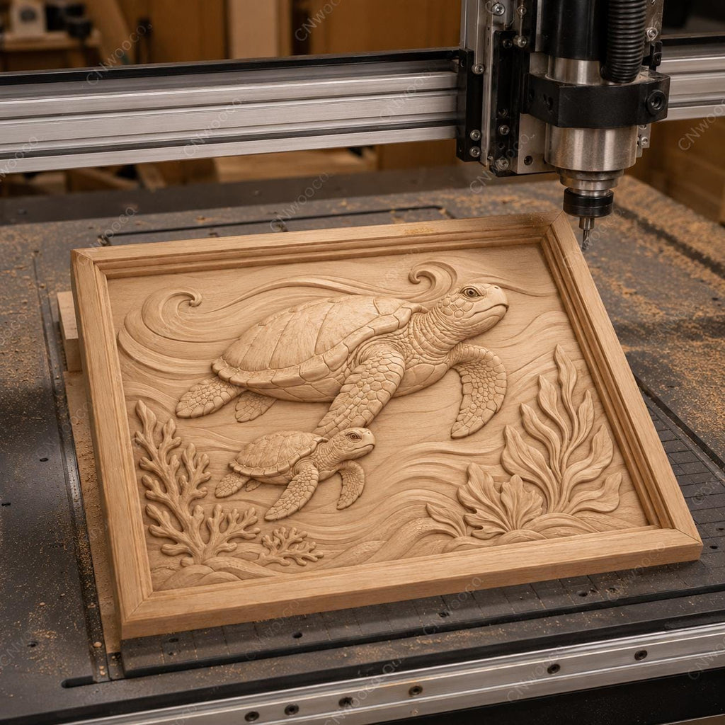 CNC- und 3D-Druck-Relief Meeresschildkröten, Ozean-Tierwelt-Datei für Holzgravur, hochwertige STL