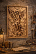 Fichier CNC Saint Michel Archange, bas-relief chrétien dragon, décoration murale religieuse, sculpture bois, modèle gravure 3D STL
