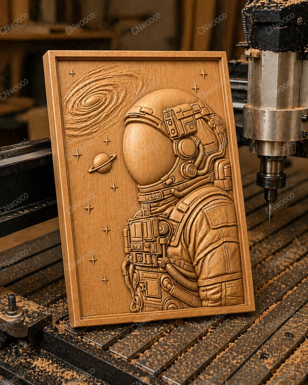 CNC-Datei Astronaut Weltall – Sci-Fi-Basrelief für Holzskulptur, Galaxie-Wanddekoration STL