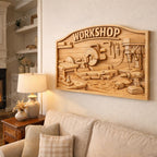 Fichier CNC panneau atelier Made in America – bas-relief bois pour sculpture CNC, décoration murale workshop STL