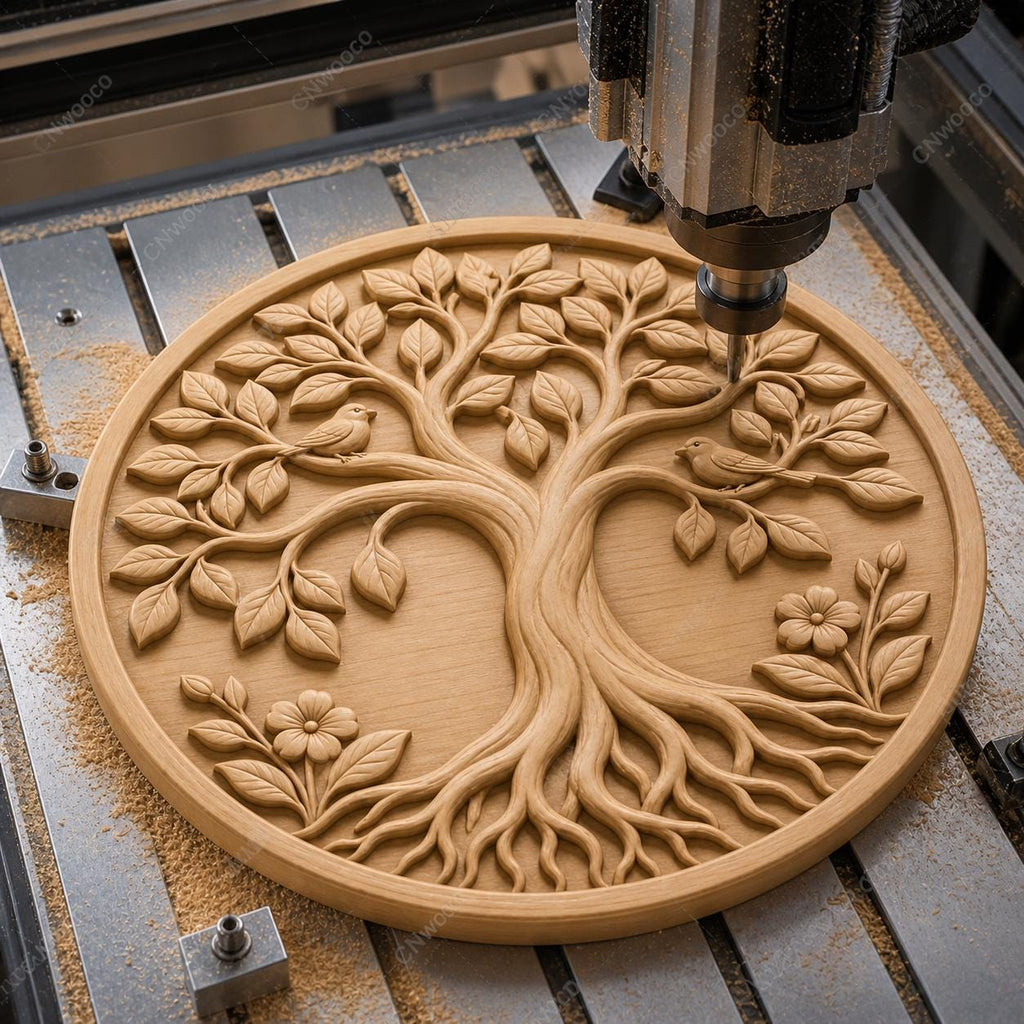 CNC & impression 3D relief arbre de vie avec oiseaux, décor nature familial, fichier STL très haute qualité