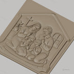 Fichier CNC & impression 3D famille en prière chrétienne, scène religieuse avec croix et enfants, haute qualité relief STL