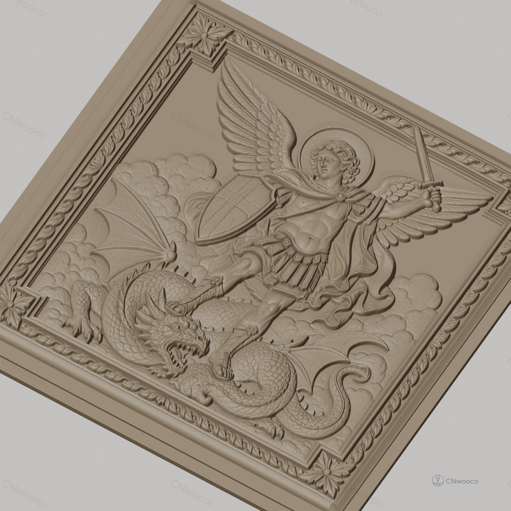 Fichier CNC & impression 3D saint Michel archange, ange guerrier avec dragon, haute qualité relief STL