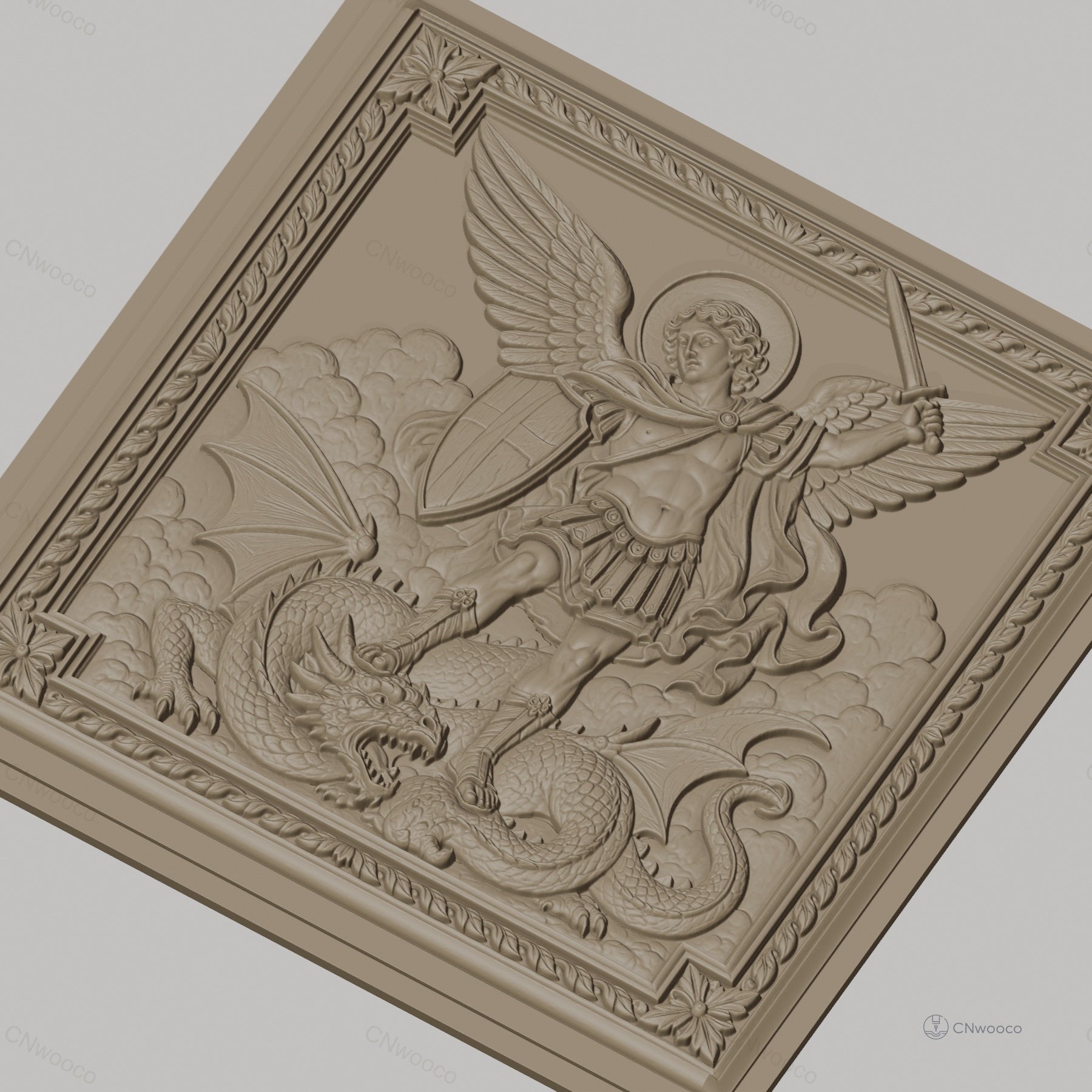 Fichier CNC & impression 3D saint Michel archange, ange guerrier avec dragon, haute qualité relief STL