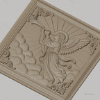 Fichier CNC & impression 3D ange trompettiste, nuages et rayons célestes, haute qualité relief STL