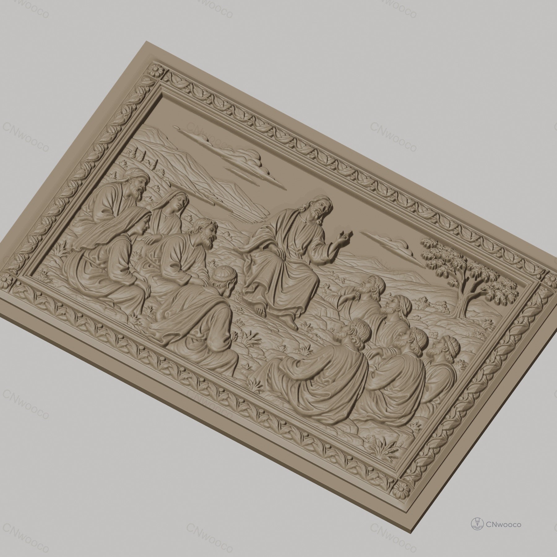 Fichier CNC & impression 3D Jésus enseignant ses disciples, scène biblique panoramique, haute qualité relief STL