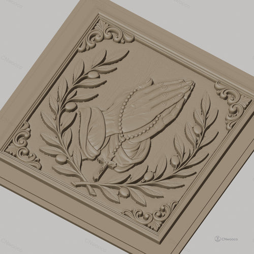 Fichier CNC & impression 3D mains en prière, chapelet et branches d’olivier, haute qualité relief STL