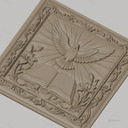 Fichier CNC & impression 3D colombe sacrée, livre ouvert fleurs et cadre ornemental, haute qualité relief STL