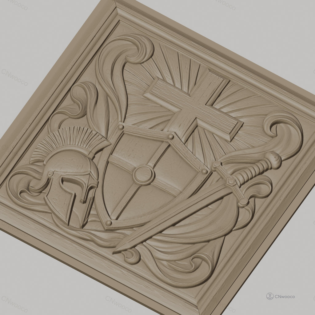 Fichier CNC & impression 3D bouclier croix et épée, casque médiéval, haute qualité relief STL