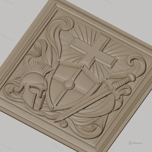 Fichier CNC & impression 3D bouclier croix et épée, casque médiéval, haute qualité relief STL