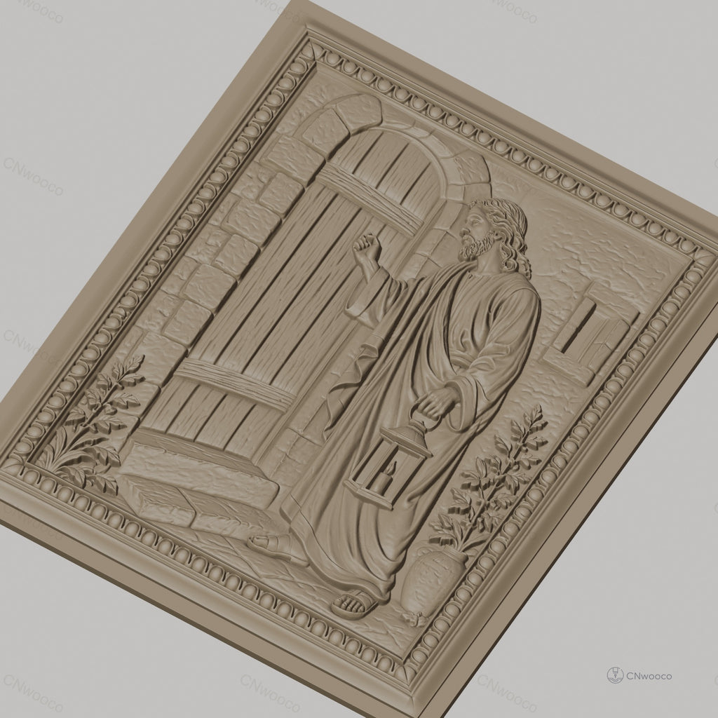 Fichier CNC & impression 3D Jésus frappant à la porte, scène biblique avec lanterne, haute qualité relief STL