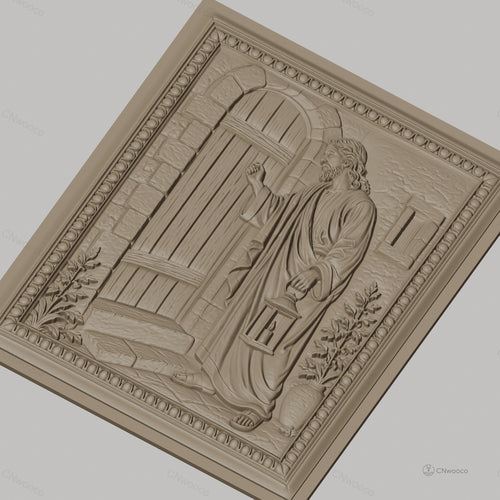 Fichier CNC & impression 3D Jésus frappant à la porte, scène biblique avec lanterne, haute qualité relief STL