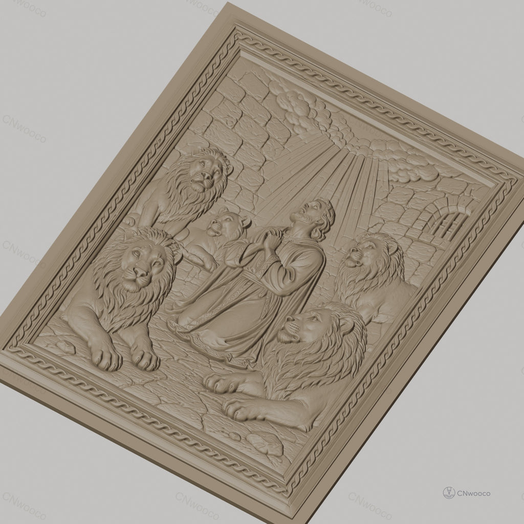 Fichier CNC & impression 3D Daniel avec lions, scène biblique en prison, haute qualité relief STL
