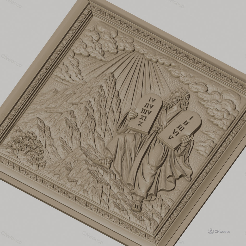 Fichier CNC & impression 3D Moïse et les dix commandements, scène biblique sur montagne, haute qualité relief STL