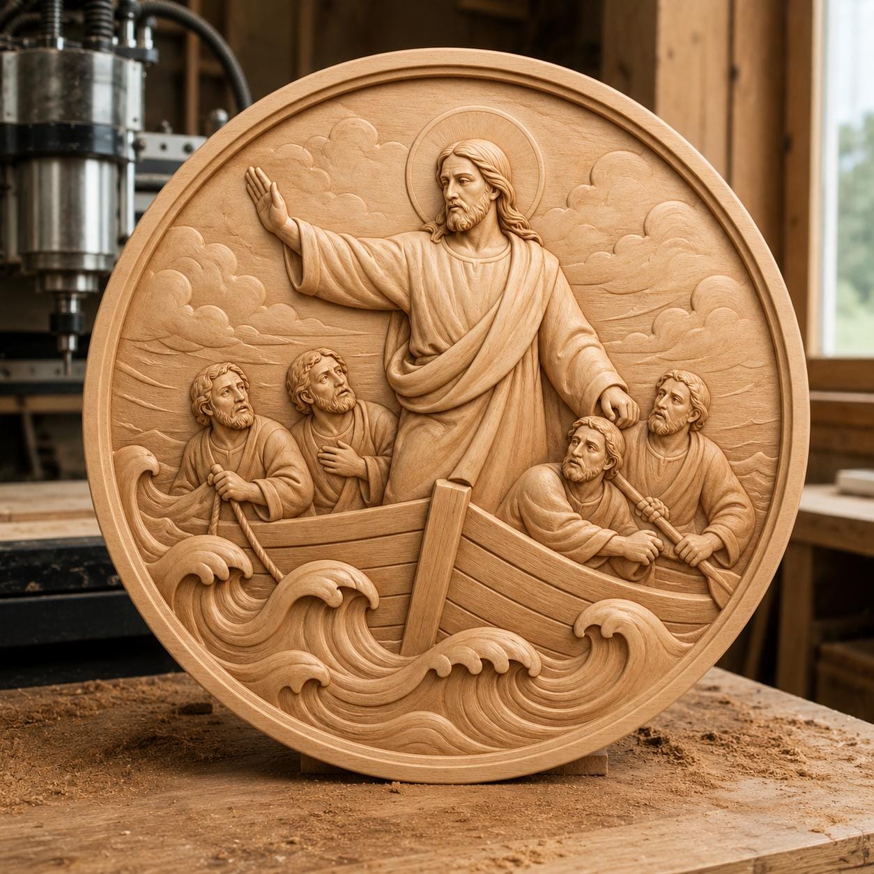CNC & impression 3D relief Jésus calmant la tempête, scène biblique chrétienne, fichier STL très haute qualité