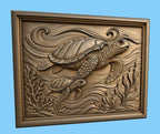 CNC- und 3D-Druck-Relief Meeresschildkröten, Ozean-Tierwelt-Datei für Holzgravur, hochwertige STL