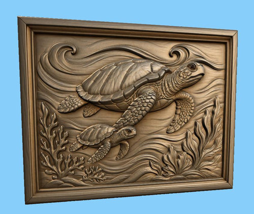 CNC & impression 3D relief tortues marines, fichier ocean wildlife pour gravure bois, STL de haute qualité