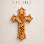 Fichier CNC & impression 3D – croix chrétienne en bas-relief 3D, modèle STL pour sculpture bois et décoration murale