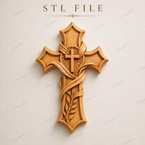 Fichier CNC & impression 3D – croix chrétienne en bas-relief 3D, modèle STL pour sculpture bois et décoration murale