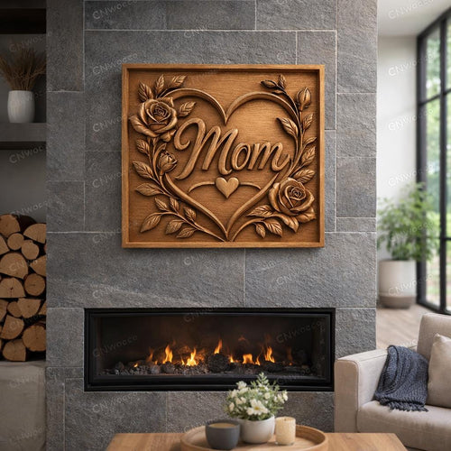 Fichier CNC cœur floral roses – bas-relief bois pour cadeau fête des mères, décoration murale maman STL