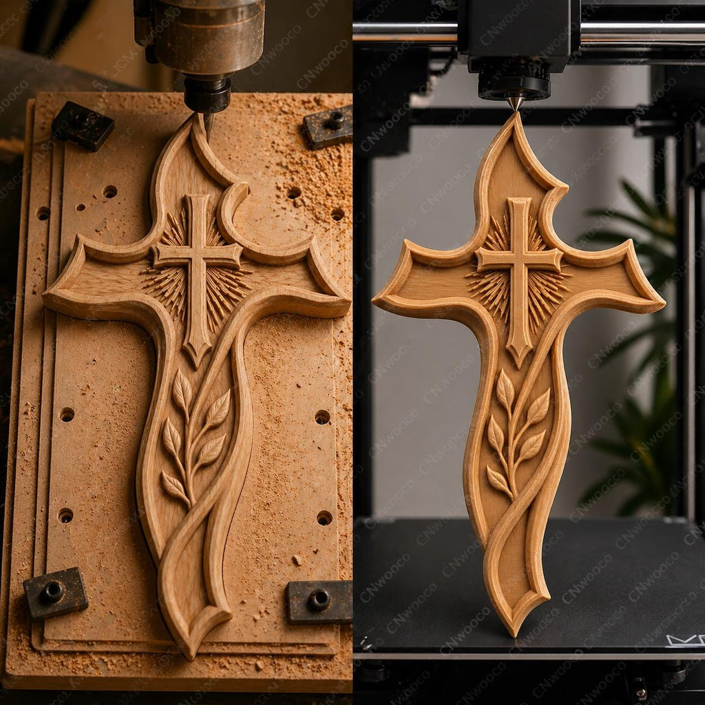 Fichier CNC & impression 3D – croix chrétienne en bas-relief 3D, modèle STL pour sculpture bois et décoration murale