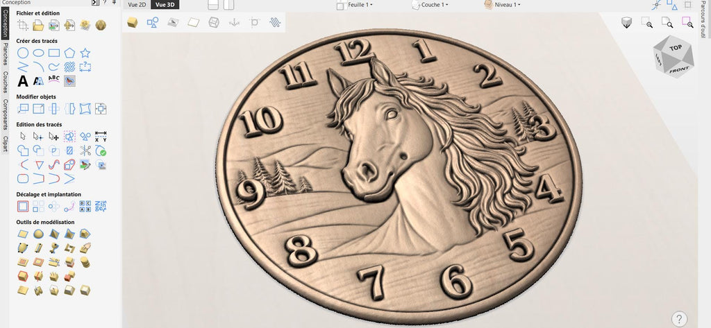 CNC-Datei Uhr Pferd – Holz-Flachrelief für CNC-Schnitzerei, rustikale Wanddekoration STL